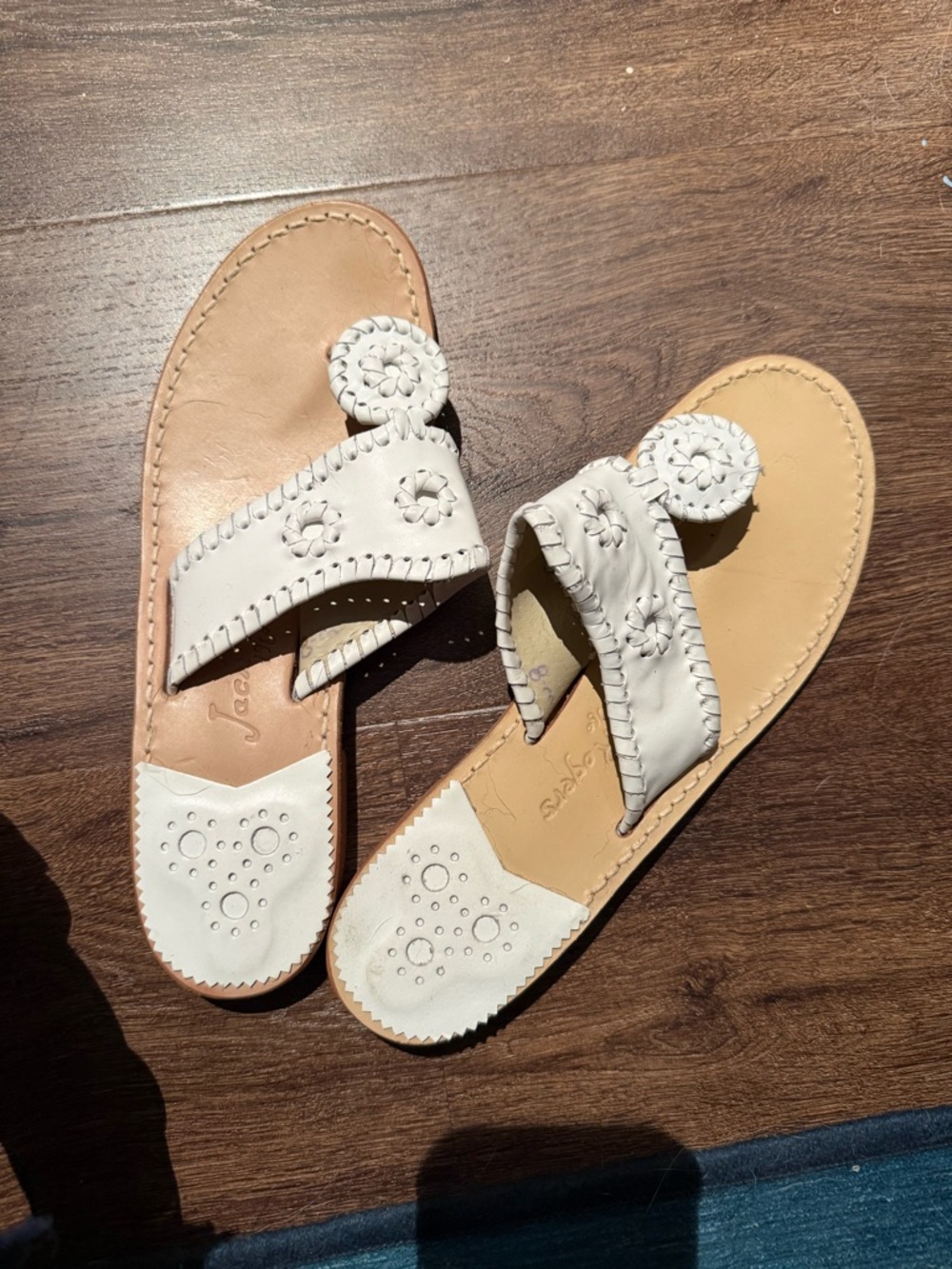 Jack Rogers White Leather Sandal Slides with Whipstitch Detail